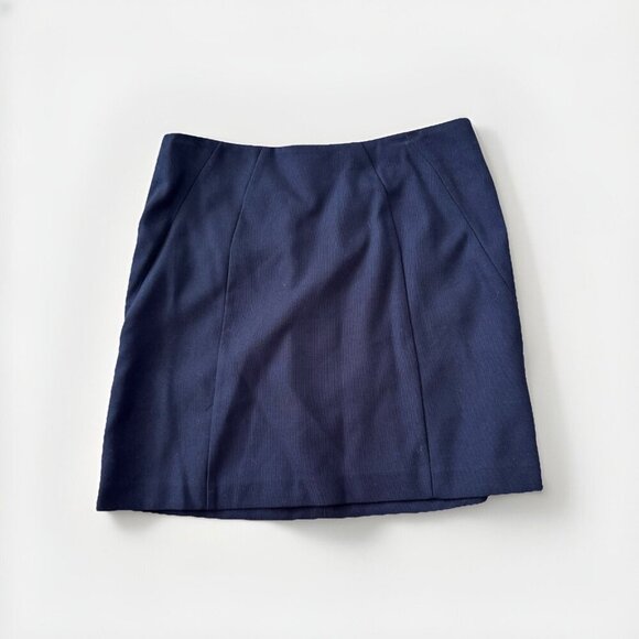 LOFT Navy Blue Back Gold Zip Closure Short Mini Skirt Size 10 New - Picture 1 of 5